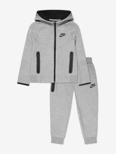 Nike Boys Tech Fleece Hooded Tracksuit In Grey