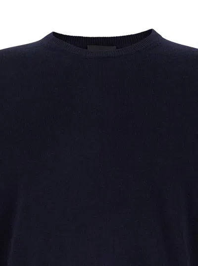 Plain Black Crewneck Sweater With Ribbed Trims In Wool Man In Blue