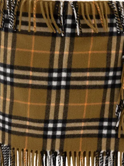 Burberry Women Wool And Cashmere Check Scarf Style Skirt In Green