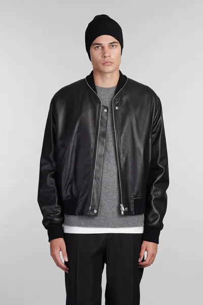 Jil Sander Leather Zip-up Bomber Jacket In Black