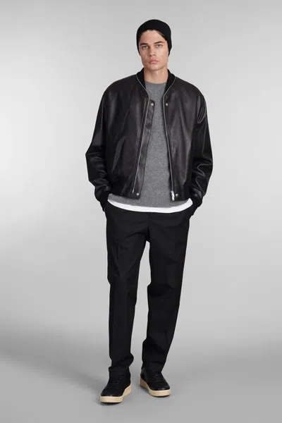 Jil Sander Leather Zip-up Bomber Jacket In Black