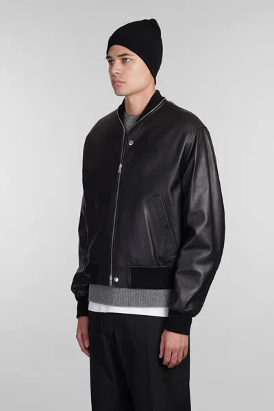Jil Sander Leather Zip-up Bomber Jacket In Black