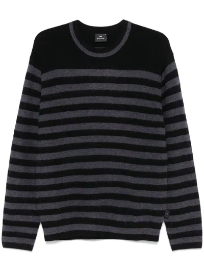 Paul Smith Ps Two-tone Striped Crew-neck Sweater In Black