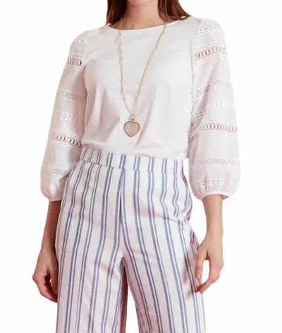 TYLER BOE SCOOP NECK EYELET SLEEVE TEE IN WHITE 