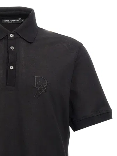 Dolce & Gabbana Chest Embroidered-logo Polo T-shirt In Black