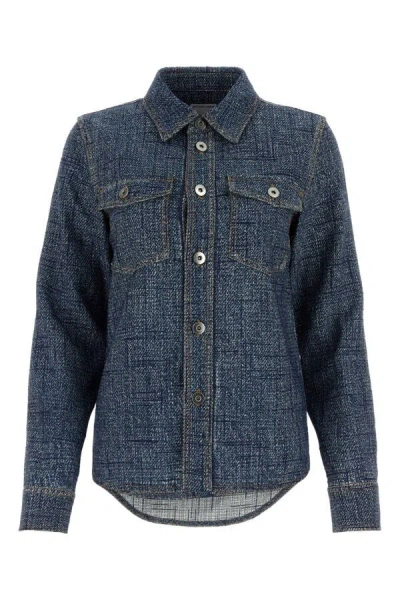 Bottega Veneta Blue Silk And Viscose Denim Printed Shirt In Blue
