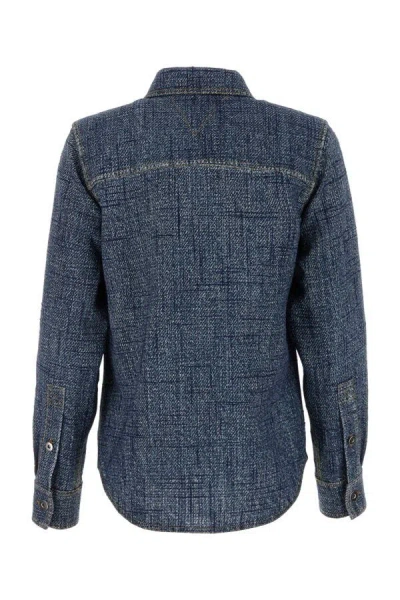 Bottega Veneta Blue Silk And Viscose Denim Printed Shirt In Blue