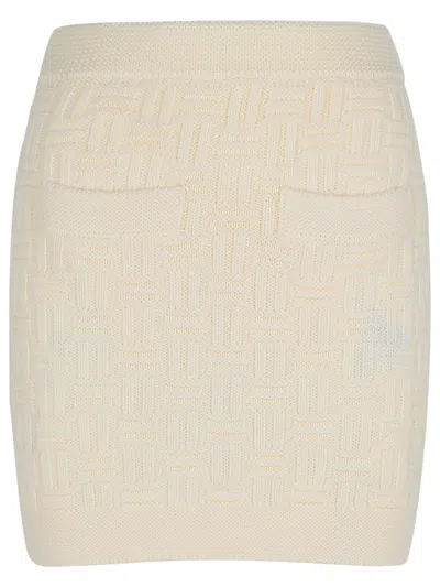 Casablanca Column Stitch Mini Skirt In White