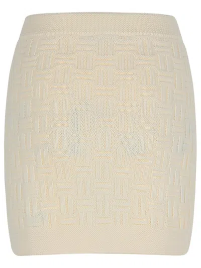 Casablanca Column Stitch Mini Skirt In White