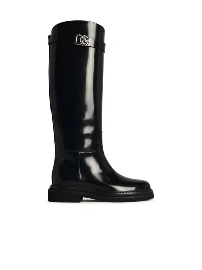 Dolce & Gabbana Black Shiny Leather Boots In Black