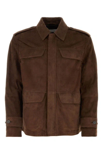 Ferragamo Brown Suede Jacket In Brown