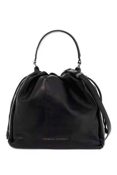 Brunello Cucinelli Sleek Mini Handbag With Monile Embellishments In Brown