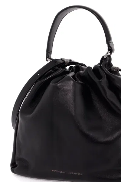 Brunello Cucinelli Sleek Mini Handbag With Monile Embellishments In Brown