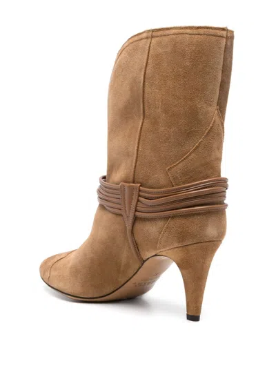 Shop Isabel Marant Mid Tapered Heel Leather Boots For Women In Brown