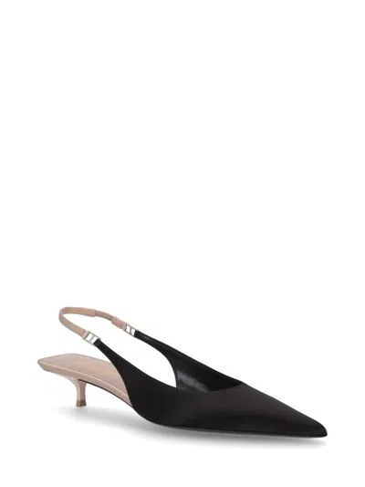 Saint Laurent Cherish Open Back Pumps In Crêpe Satin In Nero/partridge Pink/