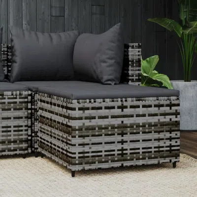Vidaxl Patio Footrest With Cushion Gray Poly Rattan