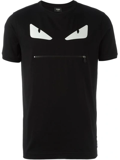 Fendi Monster Zip Mouth Cotton Jersey T-shirt In Black