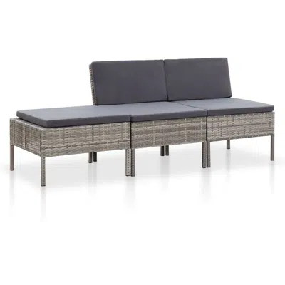 Vidaxl 3 Piece Garden Lounge Set With Cushions Poly Rattan Gray, 48958
