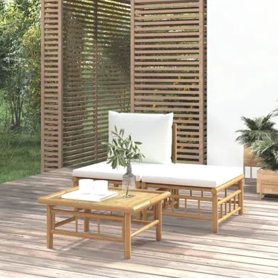 Shop Vidaxl 3 Piece Patio Lounge Set With Cream White Cushions Bamboo