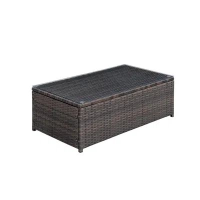 Furnizzeme Rectangular Faux Rattan And Aluminum Coffee Table With Glass Top, Brown