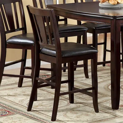 Furnizzeme Leatherette Wooden Side Chair With Slatted Back, Set Of 2, Brown