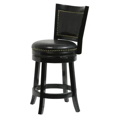 Furnizzeme Nailhead Trim Round Leatherette Counter Stool With Flared Legs, Black