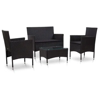 Vidaxl 4 Piece Garden Lounge Set With Cushions Poly Rattan Black, 45813