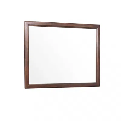 Furnizzeme Wooden Square Mirror With Molded Details And Dual Texture, Brown