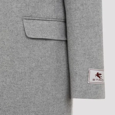 Etro Wool And Cashmere Long Coat In Grey