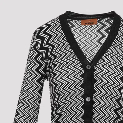 Missoni Buttoned Wool Cardigan Zigzag Stripes In Black