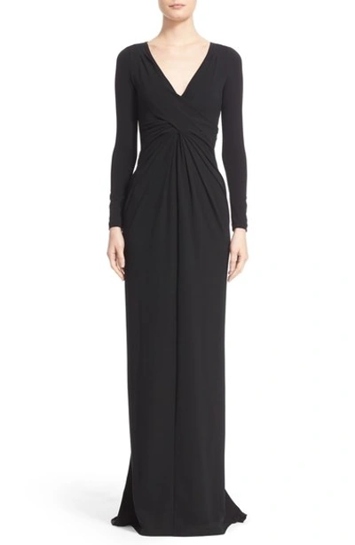 Michael Kors Knotted Long Sleeve Jersey Gown In Black