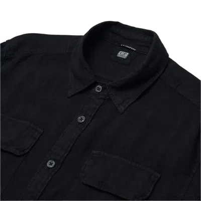 C.p. Company Linen Pocket Shirt In 999 Black