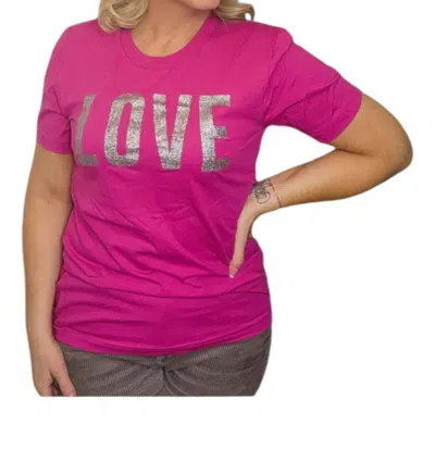 She Shed Love Glitter Tee In Hot Pink In Pink