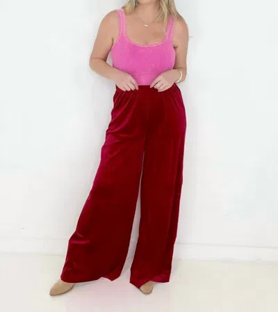 Zenana Velvet Wide Leg Pants In Red In Red