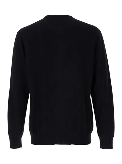 Plain Black Crewneck Sweater With Ribbed Trims In Wool Man In Black