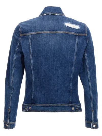 Dolce & Gabbana Blue Jacket With Classic Collar And Rips In Denim Stretch Man In Blue
