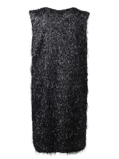 Fabiana Filippi Metallic-threading Fringed Black Minidress In Black