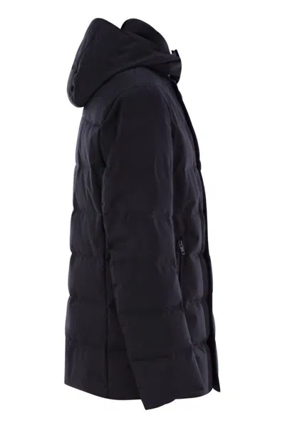 Fay Double-breasted Down Jacket With Hood In Blue
