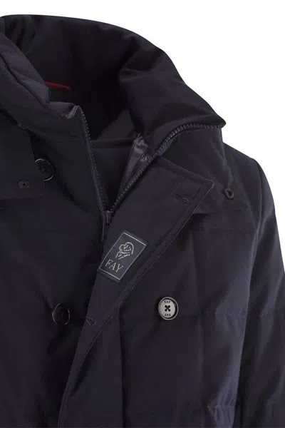 Fay Double-breasted Down Jacket With Hood In Blue