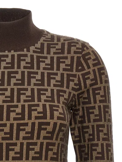 Fendi Ff Jacquard Turtleneck Sweater In Brown