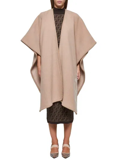 Fendi Beige Wool And Cashmere Poncho In Beige