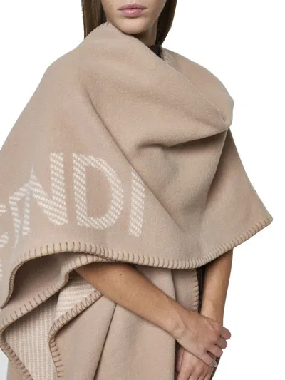 Fendi Beige Wool And Cashmere Poncho In Beige