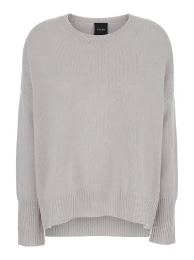 Plain Grey Oversized Crewneck Sweater In Grey