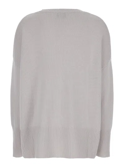 Plain Grey Oversized Crewneck Sweater In Grey