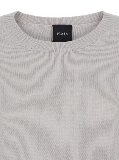 Plain Grey Oversized Crewneck Sweater In Grey