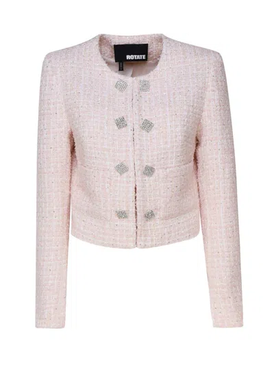 Rotate Birger Christensen Pink Cropped Jacket With Jewel Buttons In Fairy Tale