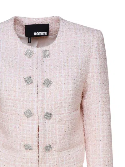 Rotate Birger Christensen Pink Cropped Jacket With Jewel Buttons In Fairy Tale