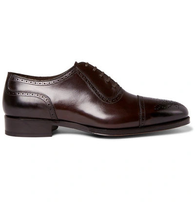 Shop Tom Ford Austin Cap-toe Burnished-leather Oxford Brogues In Dark Brown