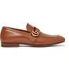 Gucci Webbing-trimmed Leather Loafers In Brown