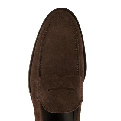 Shop Tod's Loafers In Suede In Brown